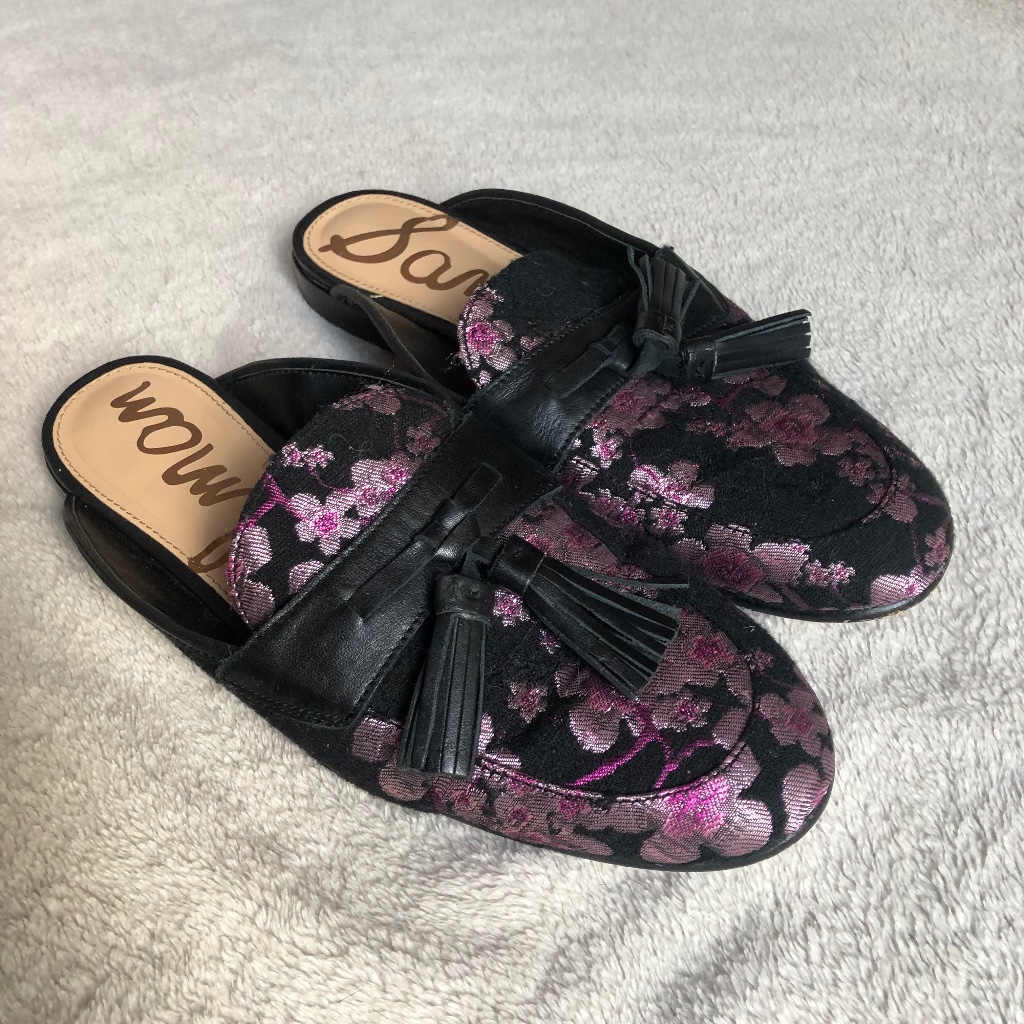 Sam Edelman Purple Floral Tassel Fringe Loafer Mules